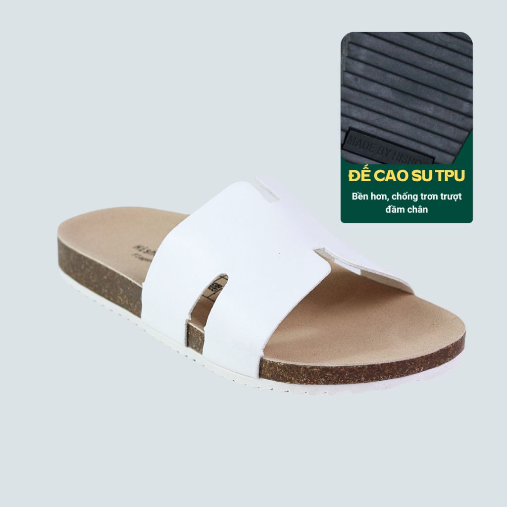 Dép đế trấu birken quai ngang chữ H MẶT ĐEN HISHOO S095