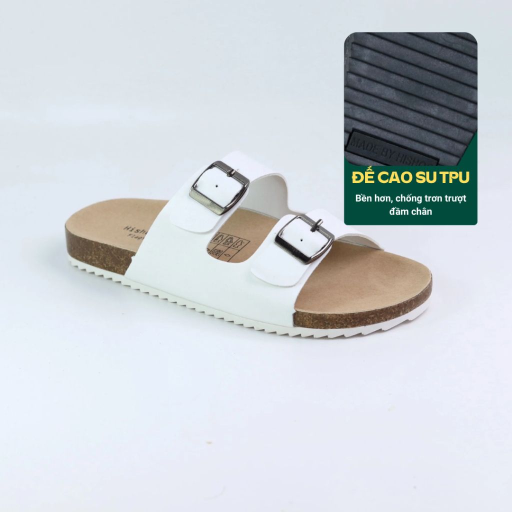 Dép đế trấu birken quai ngang 2 khoá MẶT ĐEN HISHOO S093
