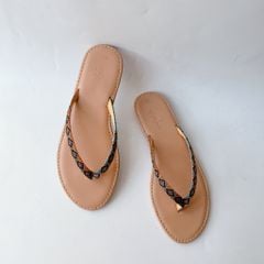 Dép Lê Nữ Xỏ Ngón Đế Bệt Quai Hoạ Tiết Thổ Cẩm HISHOO S070