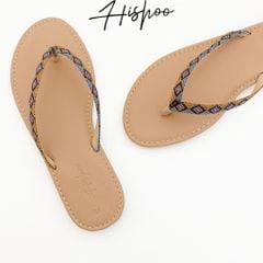 Dép Lê Nữ Xỏ Ngón Đế Bệt Quai Hoạ Tiết Thổ Cẩm HISHOO S070