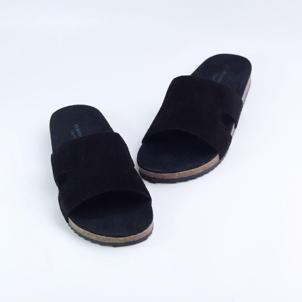Dép đế trấu birken quai ngang chữ I da lộn HISHOO R100
