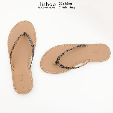 Dép Lê Nữ Xỏ Ngón Đế Bệt Quai Hoạ Tiết Thổ Cẩm HISHOO S070