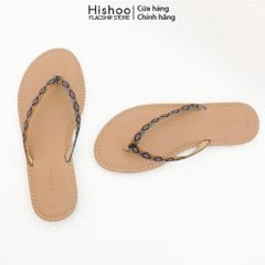 Dép Lê Nữ Xỏ Ngón Đế Bệt Quai Hoạ Tiết Thổ Cẩm HISHOO S070