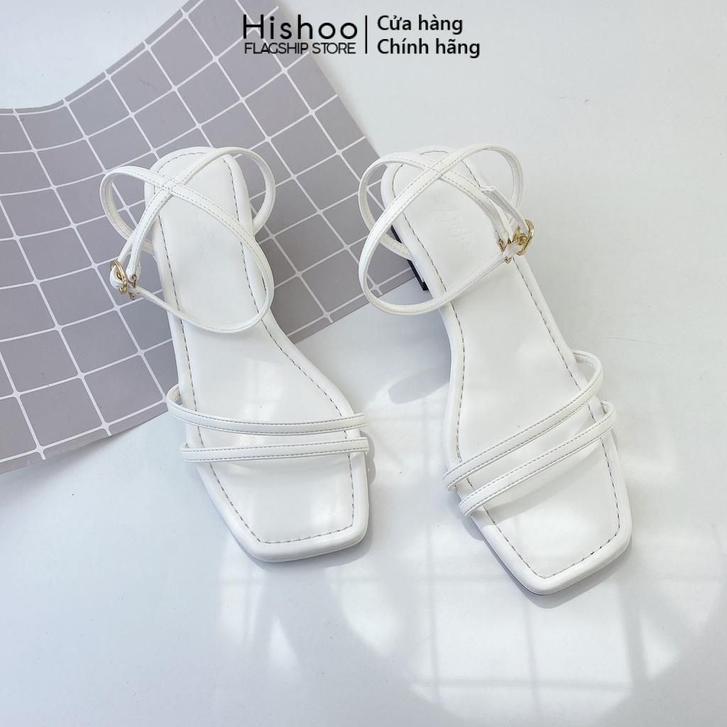 Giày Sandals Nữ Cao Gót 3cm Mũi Vuông Dây Mảnh Hishoo S143