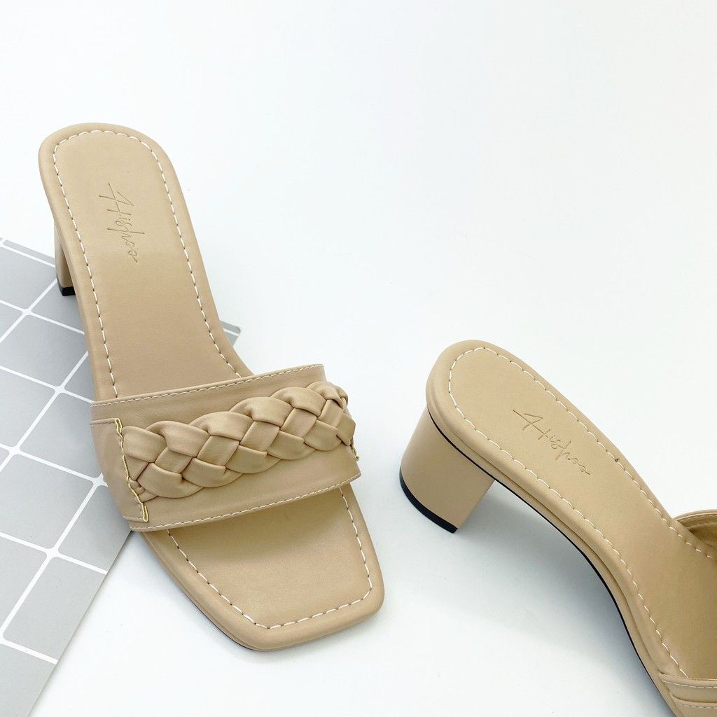 Giày Cao Gót 5cm Đế Vuông Quai Ngang Hishoo S054