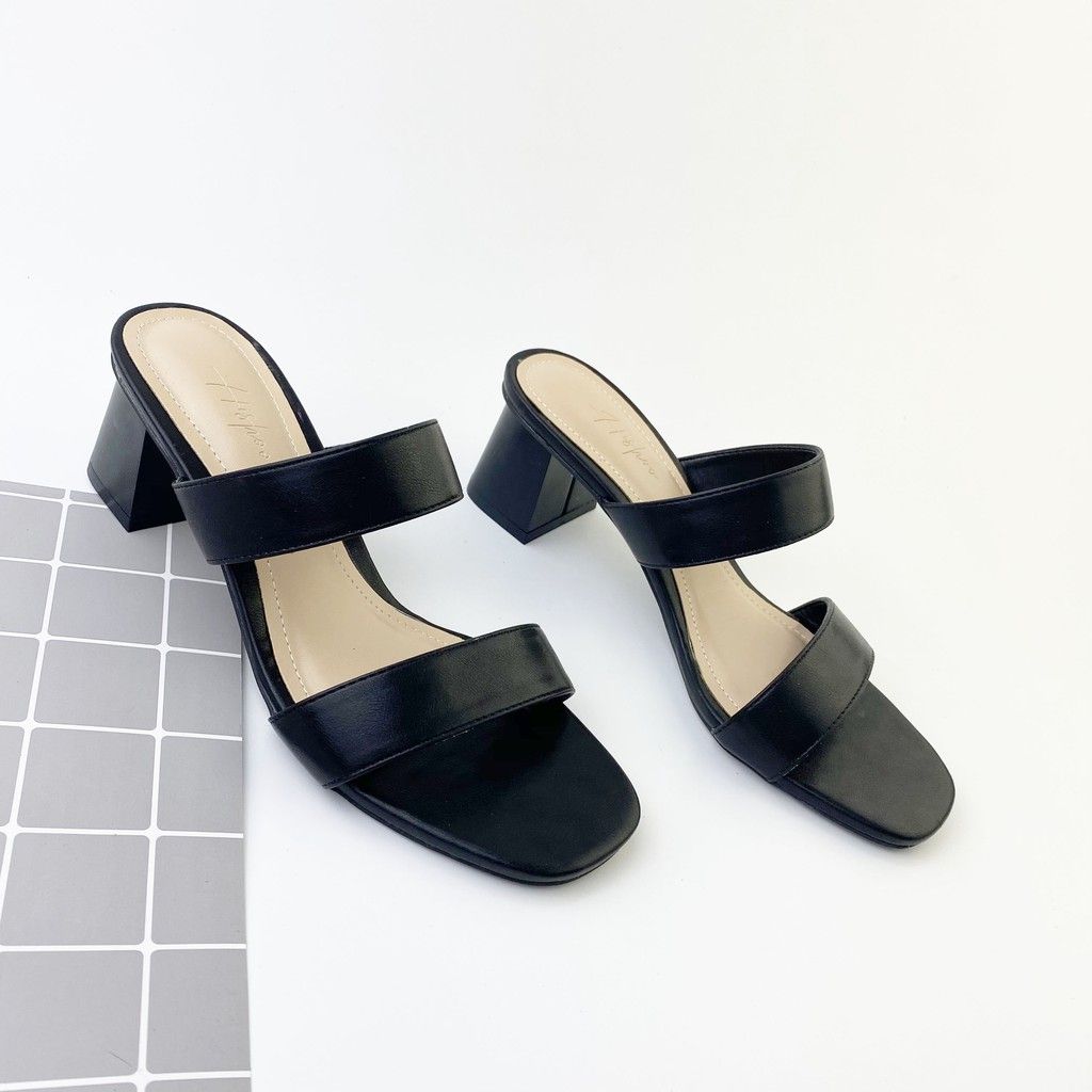 Giày Cao Gót 5cm Nữ Đế Vuông Quai Ngang Hishoo S055