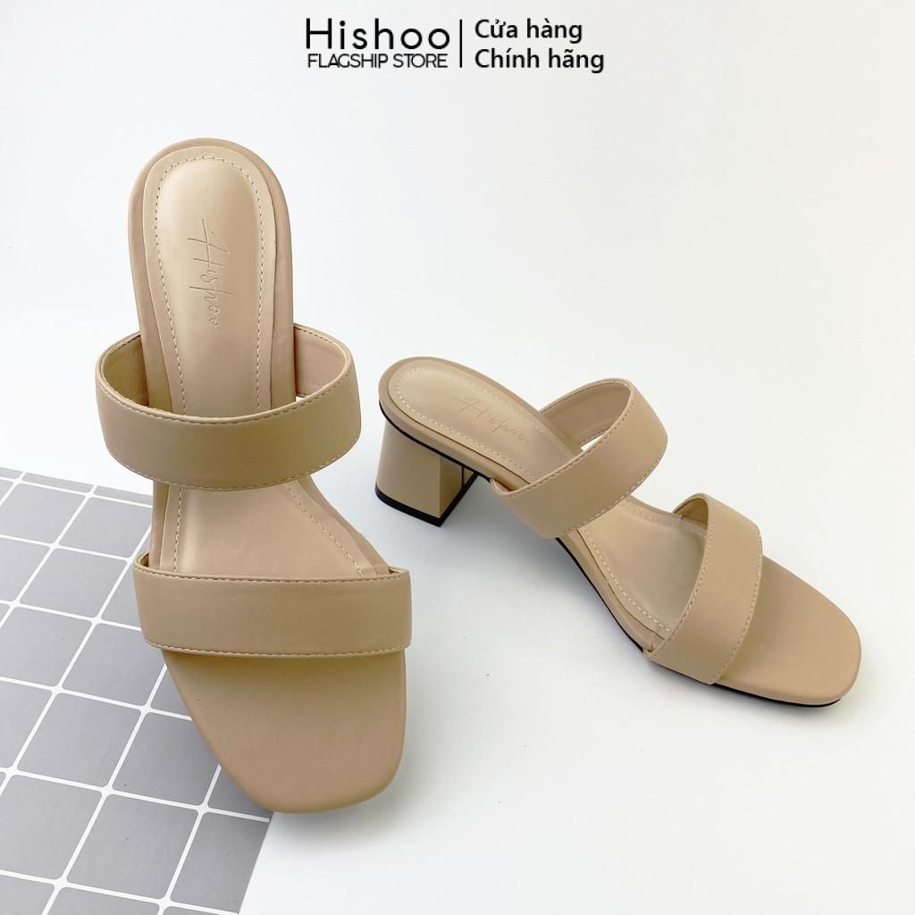 Giày Cao Gót 5cm Nữ Đế Vuông Quai Ngang Hishoo S055