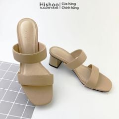 Giày Cao Gót 5cm Nữ Đế Vuông Quai Ngang Hishoo S055