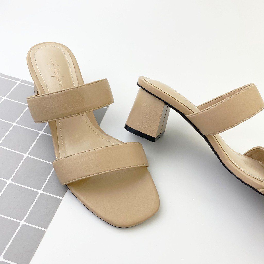Giày Cao Gót 5cm Nữ Đế Vuông Quai Ngang Hishoo S055