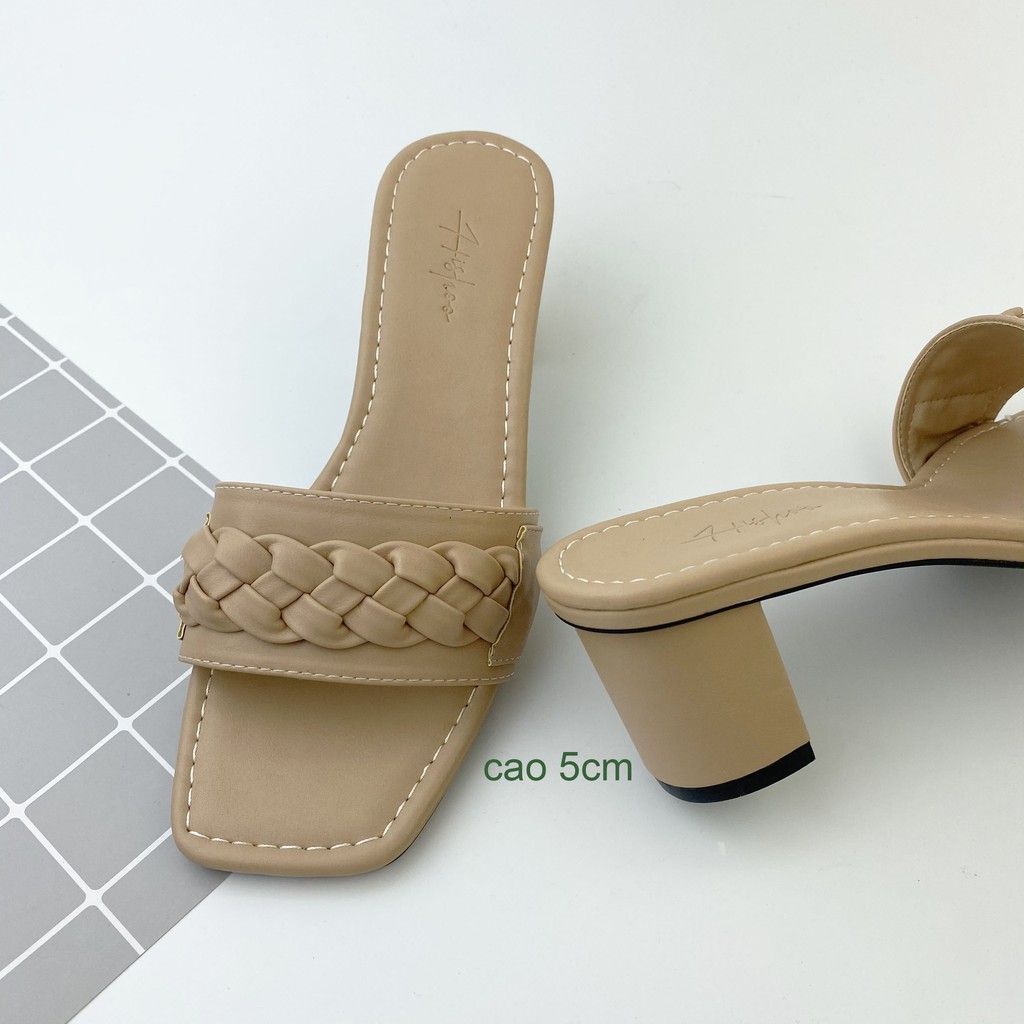 Giày Cao Gót 5cm Đế Vuông Quai Ngang Hishoo S054
