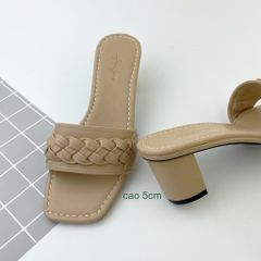 Giày Cao Gót 5cm Đế Vuông Quai Ngang Hishoo S054