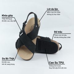 Dép đế trấu Sandal birken quai ngang da bò HISHOO M101