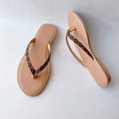 Dép Lê Nữ Xỏ Ngón Đế Bệt Quai Hoạ Tiết Thổ Cẩm HISHOO S070