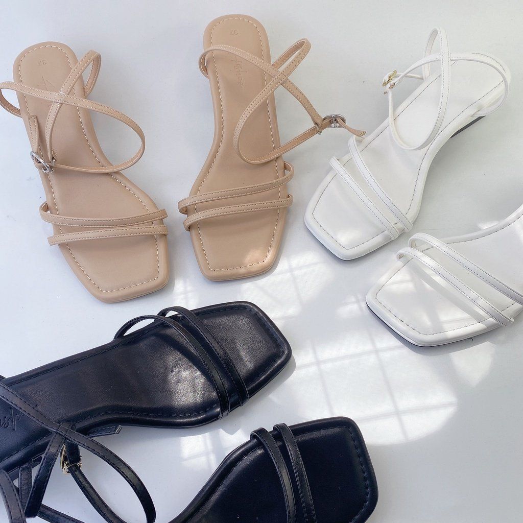 Giày Sandals Nữ Cao Gót 3cm Mũi Vuông Dây Mảnh Hishoo S143
