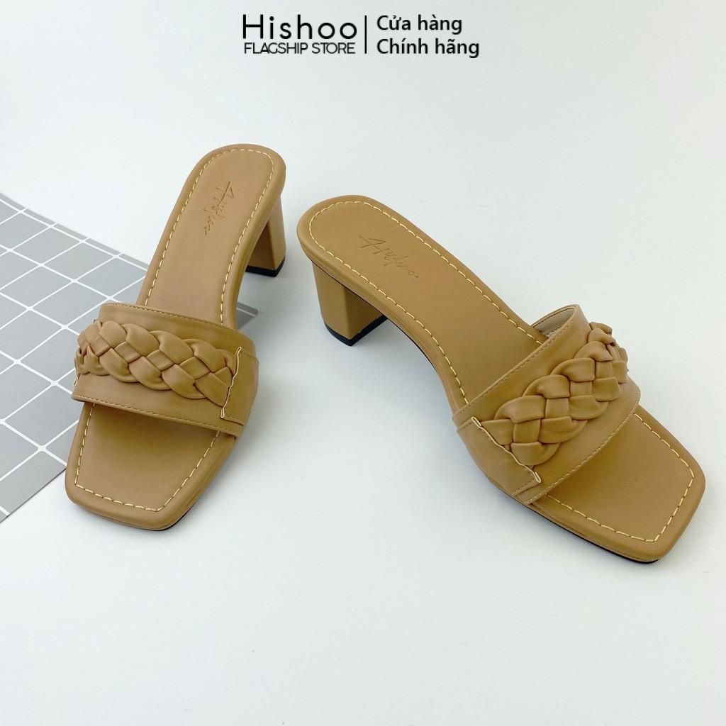 Giày Cao Gót 5cm Đế Vuông Quai Ngang Hishoo S054