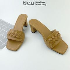 Giày Cao Gót 5cm Đế Vuông Quai Ngang Hishoo S054