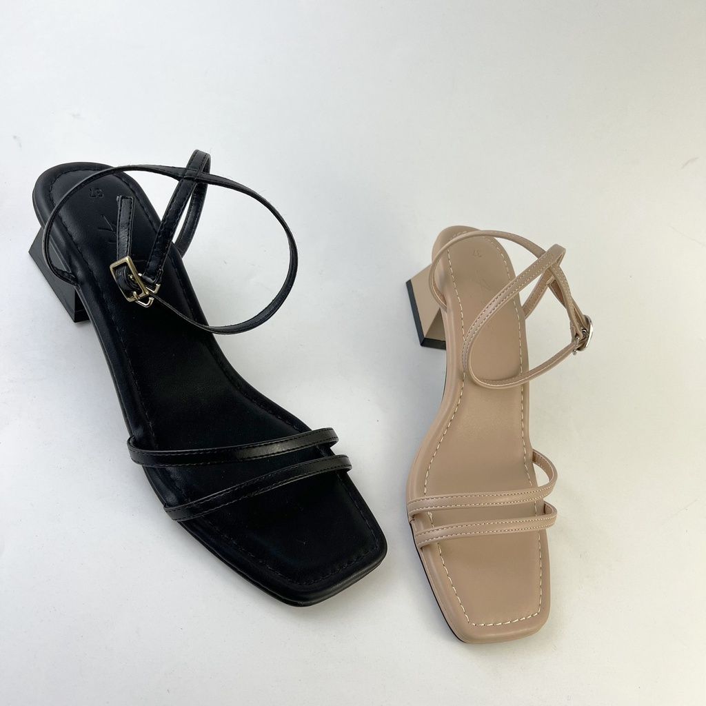 Giày Sandals Nữ Cao Gót 3cm Mũi Vuông Dây Mảnh Hishoo S143
