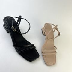 Giày Sandals Nữ Cao Gót 3cm Mũi Vuông Dây Mảnh Hishoo S143