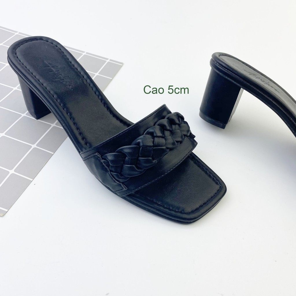 Giày Cao Gót 5cm Đế Vuông Quai Ngang Hishoo S054
