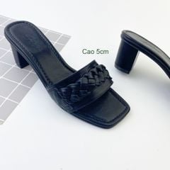 Giày Cao Gót 5cm Đế Vuông Quai Ngang Hishoo S054