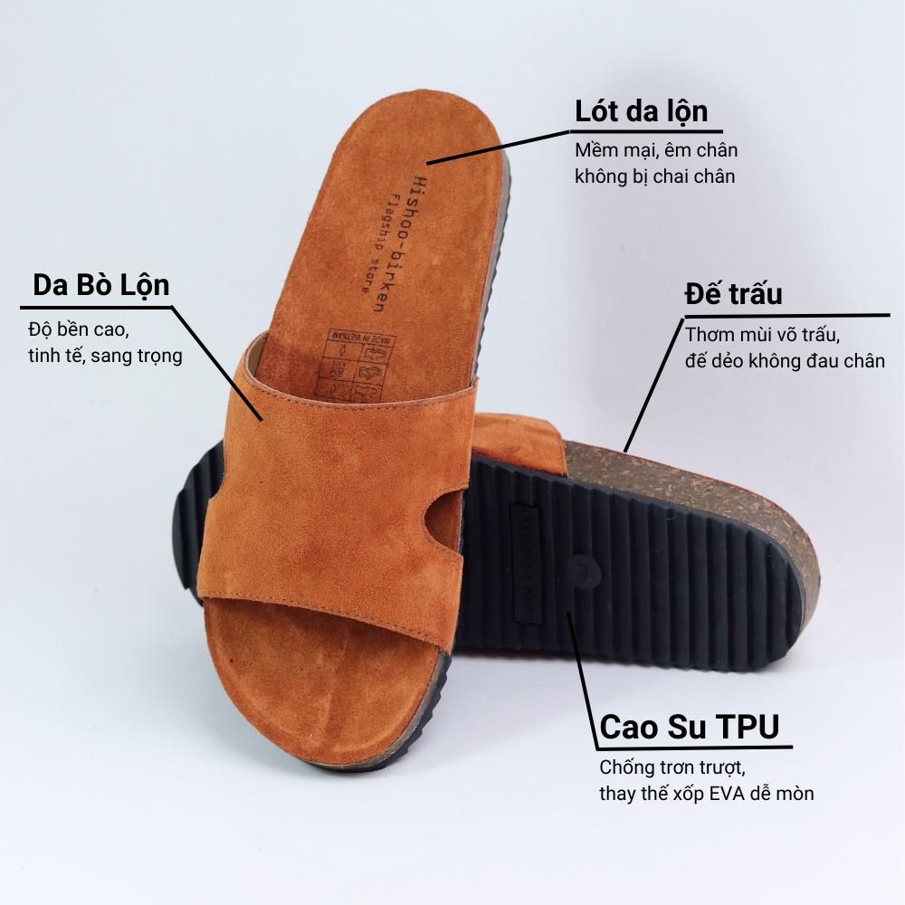Dép đế trấu birken quai ngang chữ I da lộn HISHOO R100