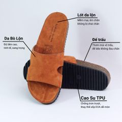 Dép đế trấu birken quai ngang chữ I da lộn HISHOO R100