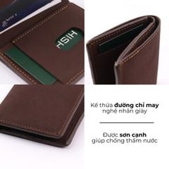 Ví Da Dáng Đứng Nam Nữ Đựng Thẻ [NÂU] Alpha Da Bò Phụ Kiện Hishoo V004