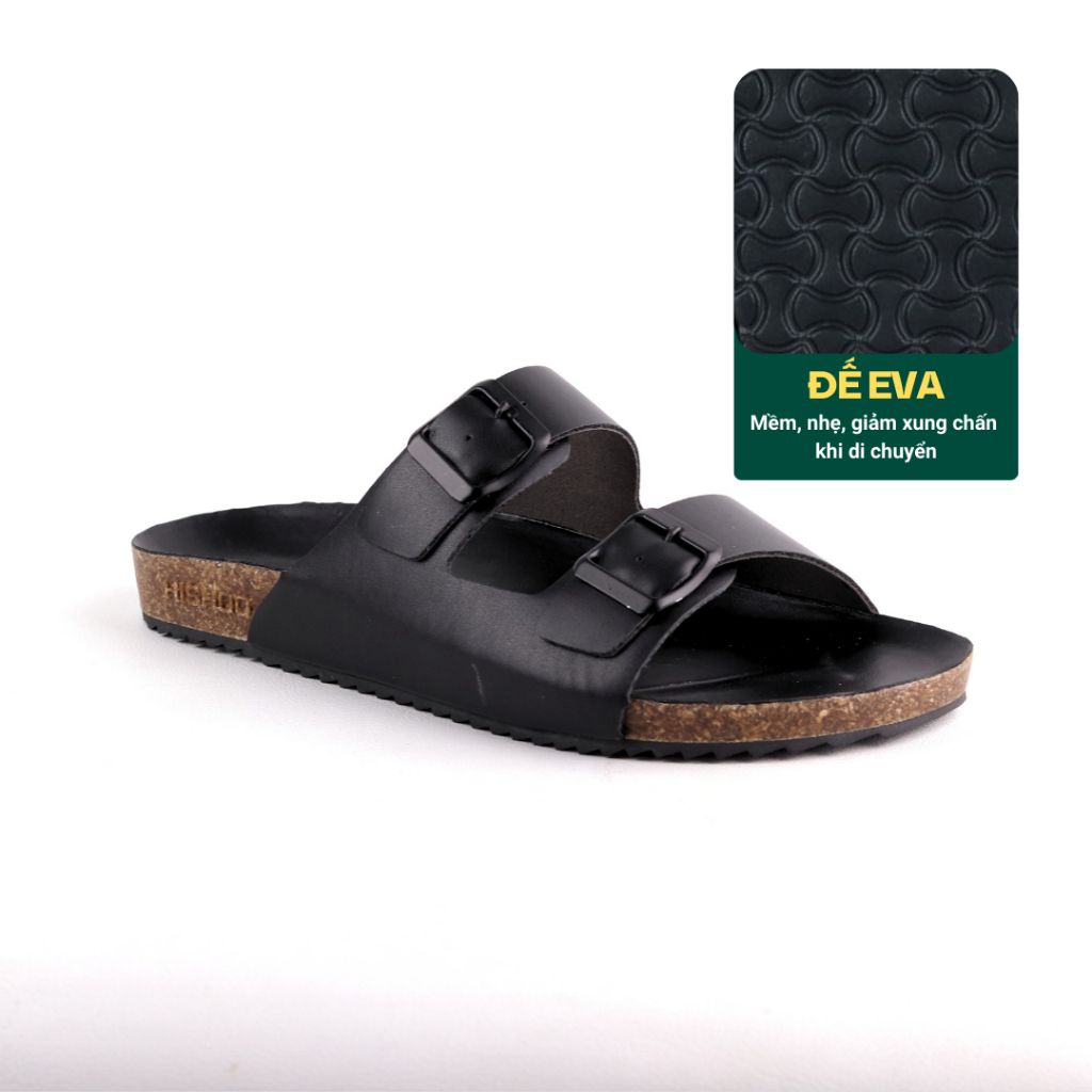 Dép đế trấu birken quai ngang 2 khoá MẶT ĐEN HISHOO S093