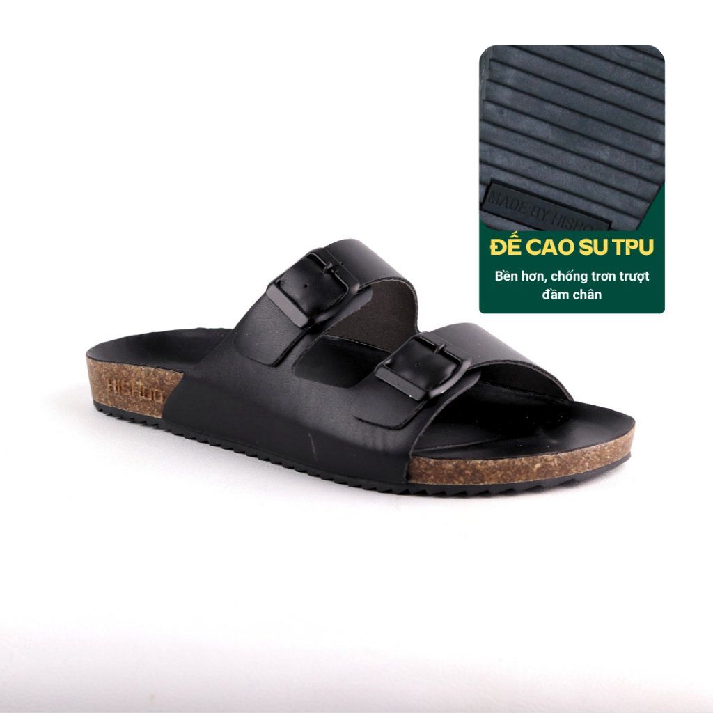 Dép đế trấu birken quai ngang 2 khoá MẶT ĐEN HISHOO S093