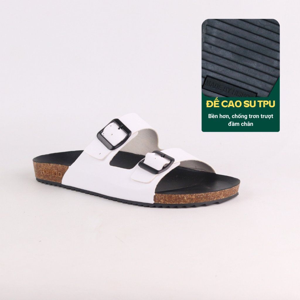 Dép đế trấu birken quai ngang 2 khoá MẶT ĐEN HISHOO S093