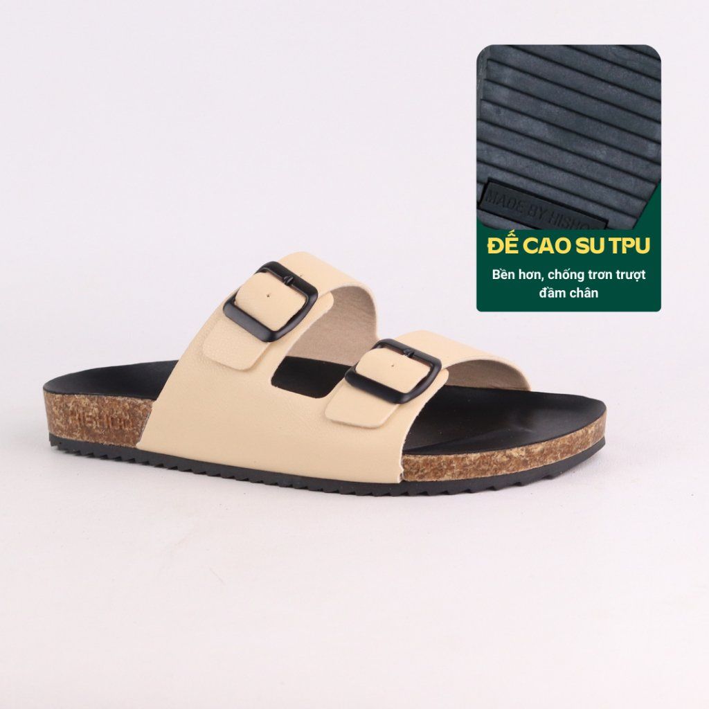 Dép đế trấu birken quai ngang 2 khoá MẶT ĐEN HISHOO S093