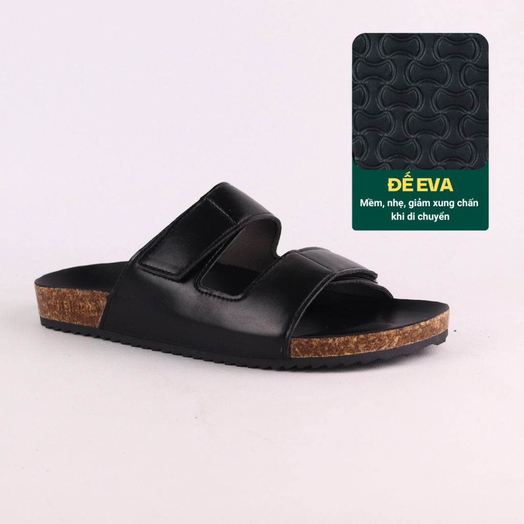 Dép đế trấu birken quai ngang xé dán MẶT ĐEN HISHOO S105