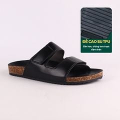Dép đế trấu birken quai ngang xé dán MẶT ĐEN HISHOO S105