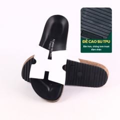 Dép đế trấu birken quai ngang chữ H MẶT ĐEN HISHOO S095