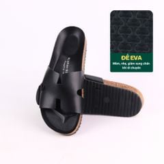Dép đế trấu birken quai ngang chữ H MẶT ĐEN HISHOO S095