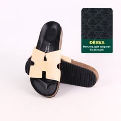 Dép đế trấu birken quai ngang chữ H MẶT ĐEN HISHOO S095