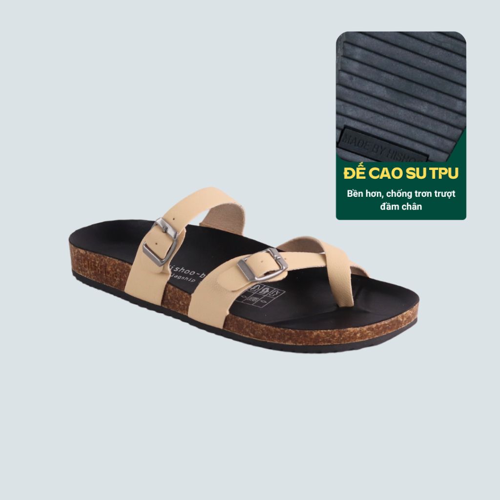 Dép đế trấu birken quai ngang xỏ ngón HISHOO S098