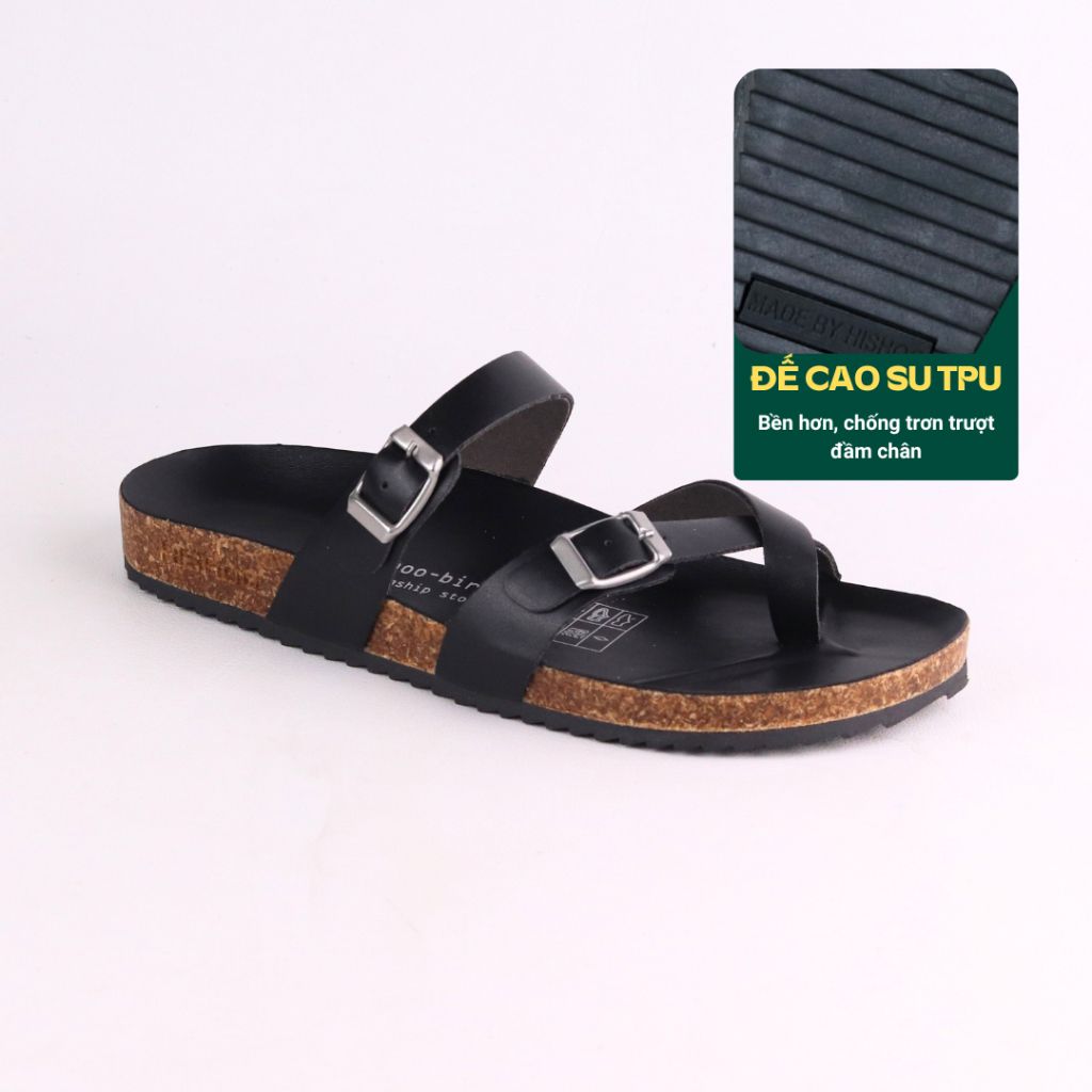 Dép đế trấu birken quai ngang xỏ ngón HISHOO S098