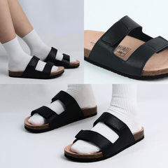 Dép đế trấu birken quai ngang xé dán MẶT ĐEN HISHOO S105