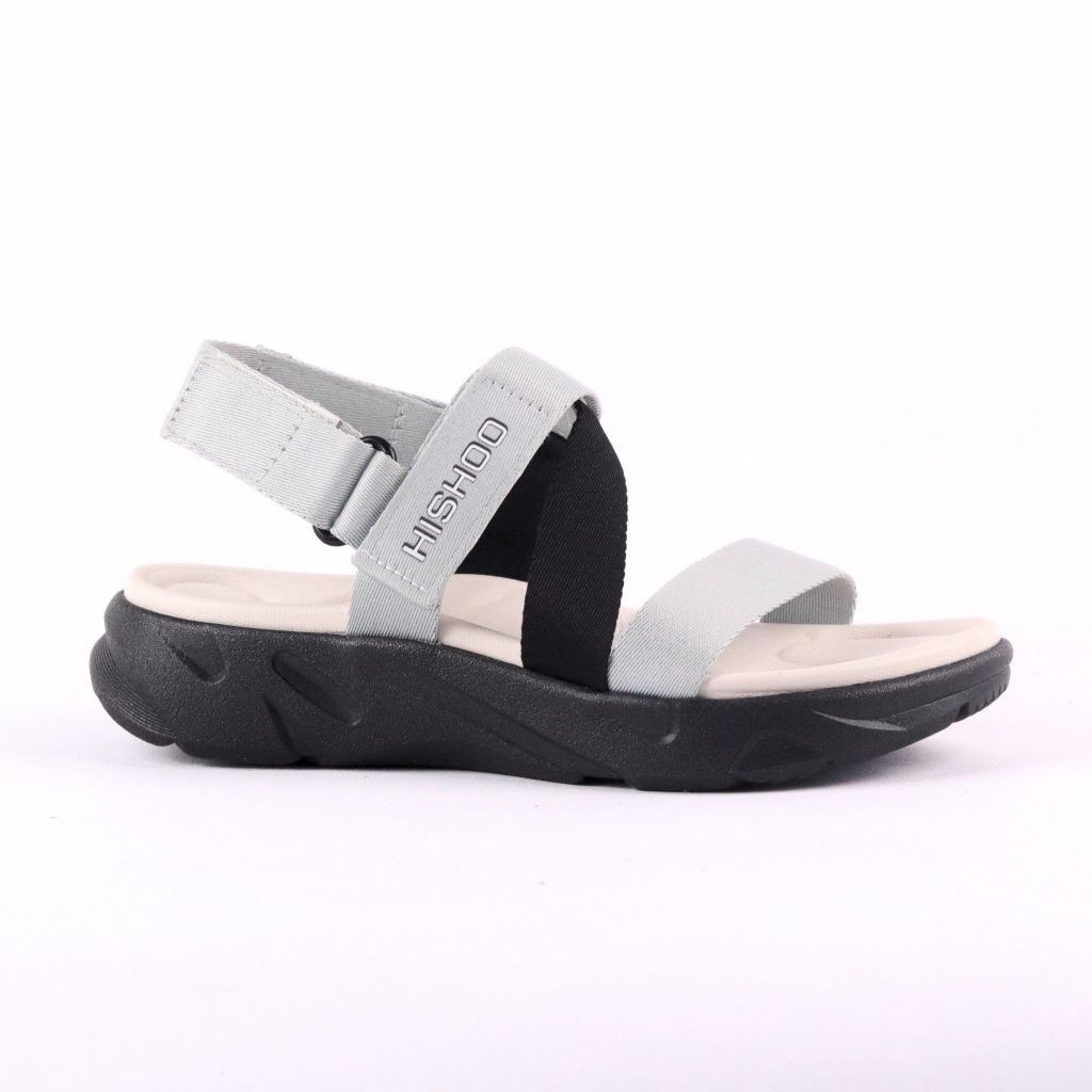 Giày Đi Học Sandal Đế Đen Mặt Trắng Quai Dù HISHOO F003