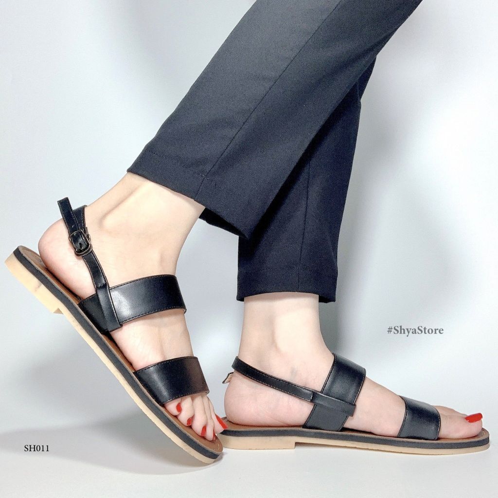 Giày Sandal Nữ Quai Ngang Da Mềm Có Bigsize Hishoo S050