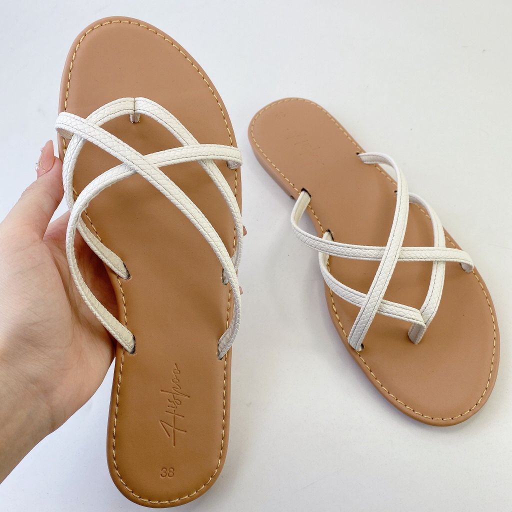 Dép Lê Nữ Xỏ Ngón Đế Bệt Quai Đan Chéo Dây Mảnh HISHOO S069