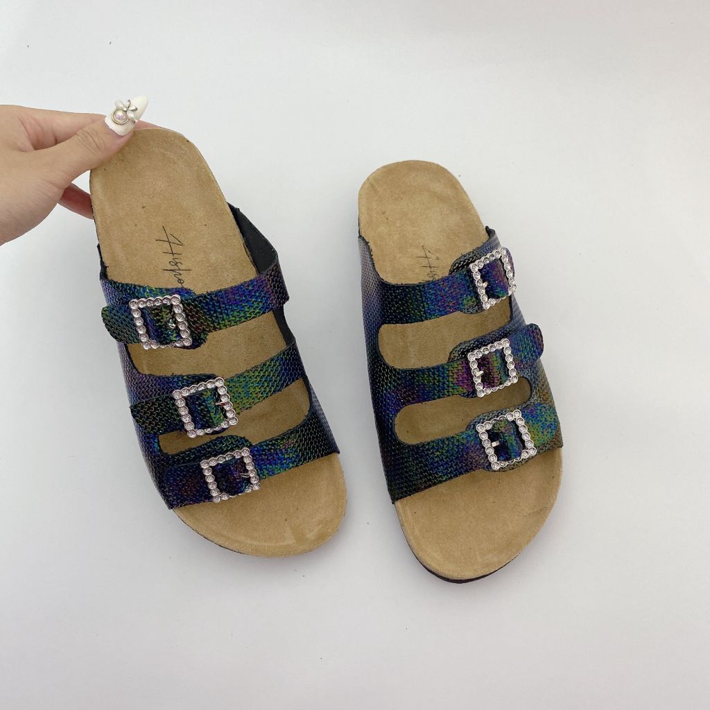 Dép đế trấu birken quai ngang 3 khoá Galaxy rắn HISHOO D092
