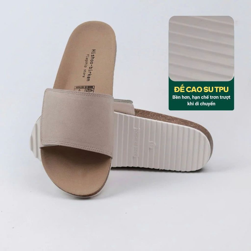 Dép đế trấu birken quai ngang Xé Dán da lộn HISHOO R103