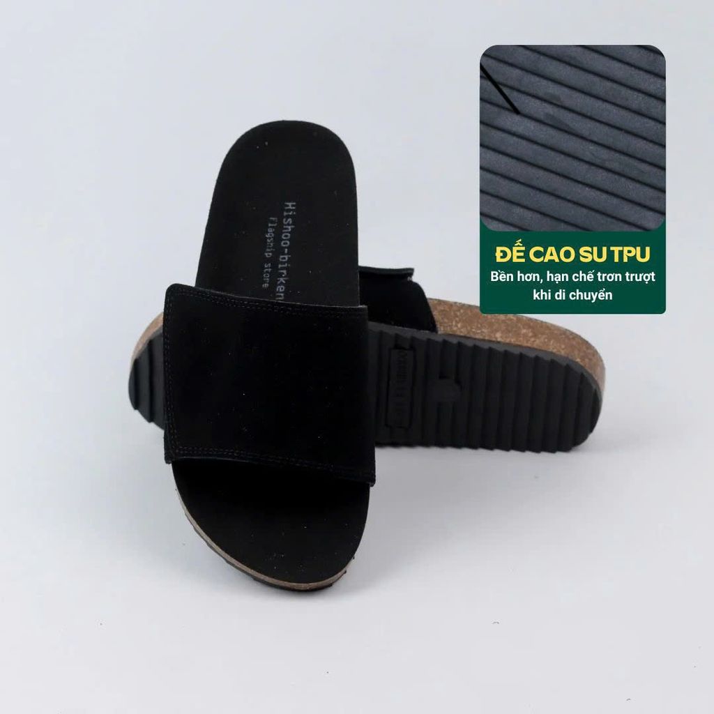 Dép đế trấu birken quai ngang Xé Dán da lộn HISHOO R103