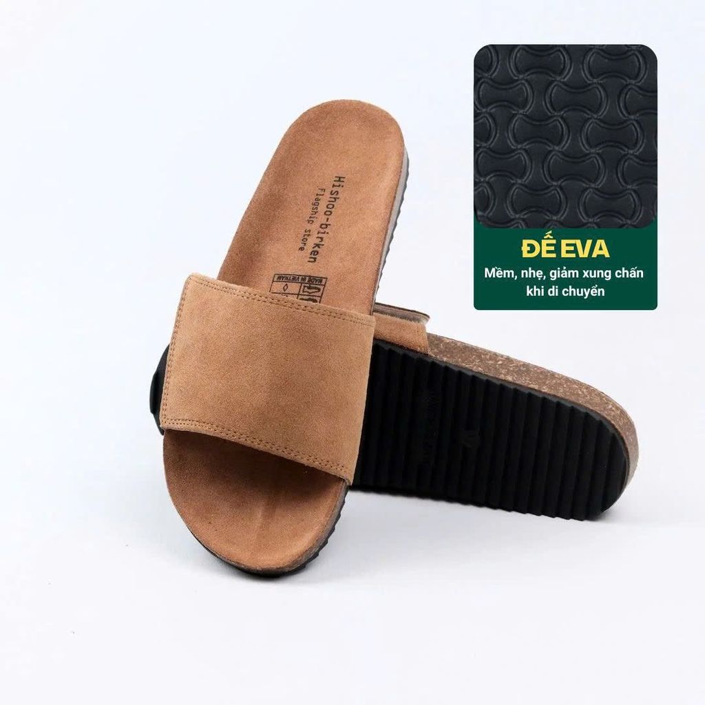 Dép đế trấu birken quai ngang Xé Dán da lộn HISHOO R103