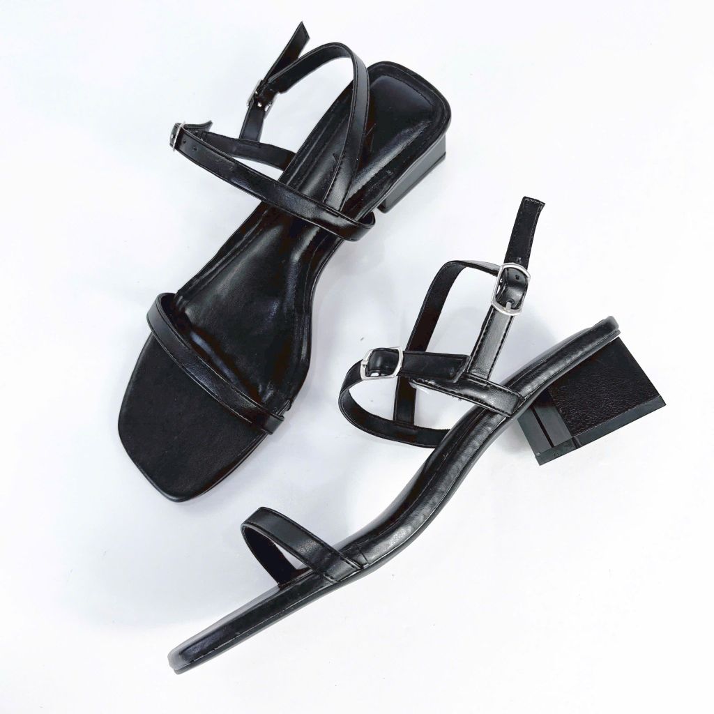Giày Cao Gót Sandal Quai Mảnh Đế Vuông 3cm HISHOO S052