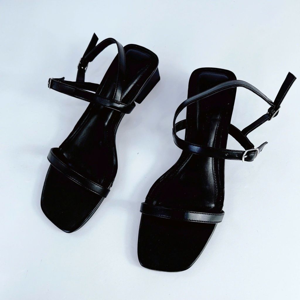 Giày Cao Gót Sandal Quai Mảnh Đế Vuông 3cm HISHOO S052