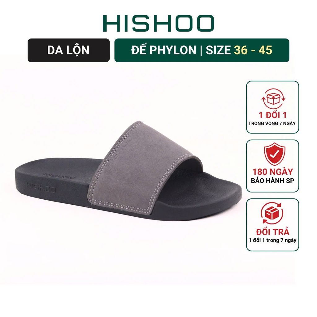 Dép quai ngang da bò Xám da lộn HISHOO U114
