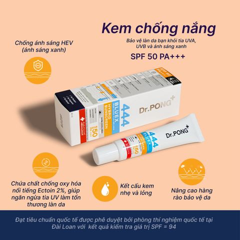  Kem chống nắng ánh sáng xanh Dr.PONG 444 BlueX Iron Oxide plus Melanin Hybrid SPF50 PA+++ 30ml 